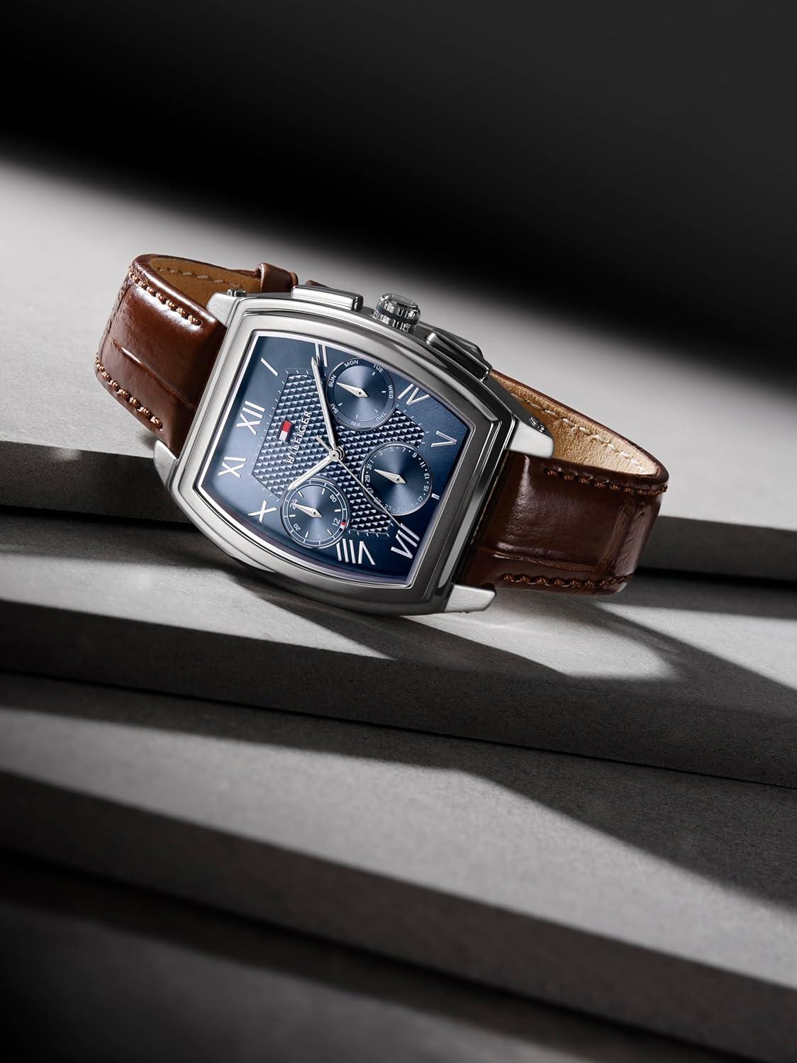 imageTommy Hilfiger Mens Multifunction Quartz Watch Inspired by Oxford Shirt Water Resistant up to 30m Sophisticated Timepiece Gift for Him 36mmBrown