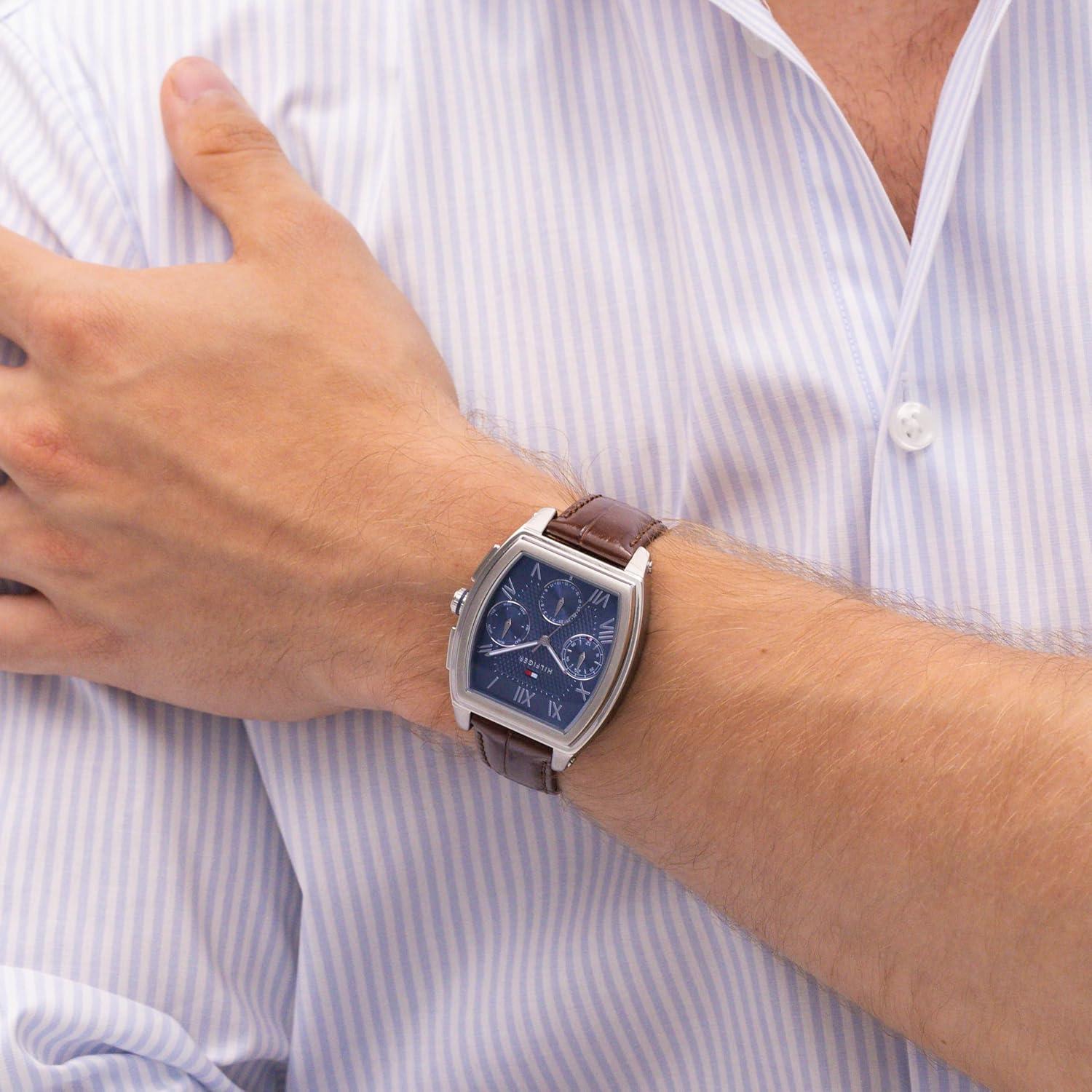 imageTommy Hilfiger Mens Multifunction Quartz Watch Inspired by Oxford Shirt Water Resistant up to 30m Sophisticated Timepiece Gift for Him 36mmBrown