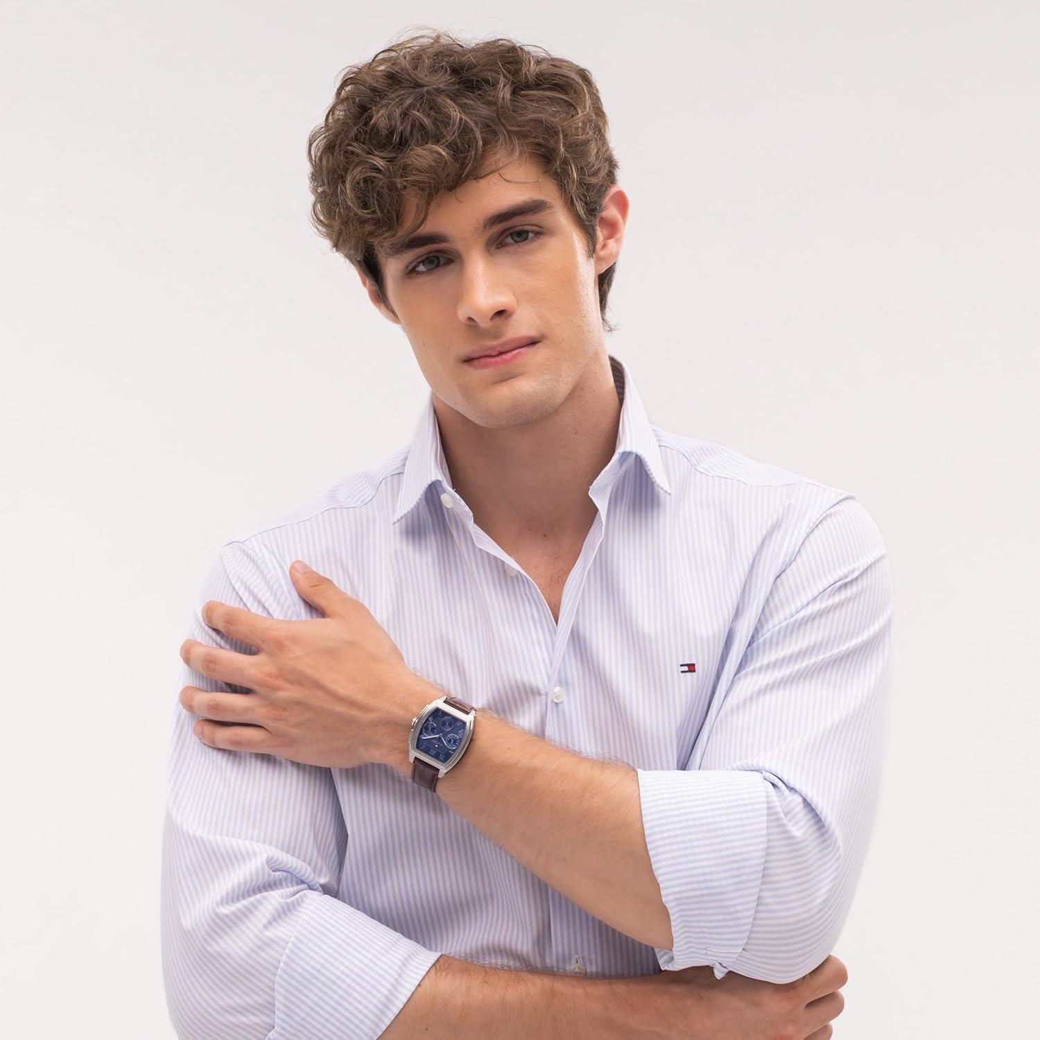 imageTommy Hilfiger Mens Multifunction Quartz Watch Inspired by Oxford Shirt Water Resistant up to 30m Sophisticated Timepiece Gift for Him 36mmBrown