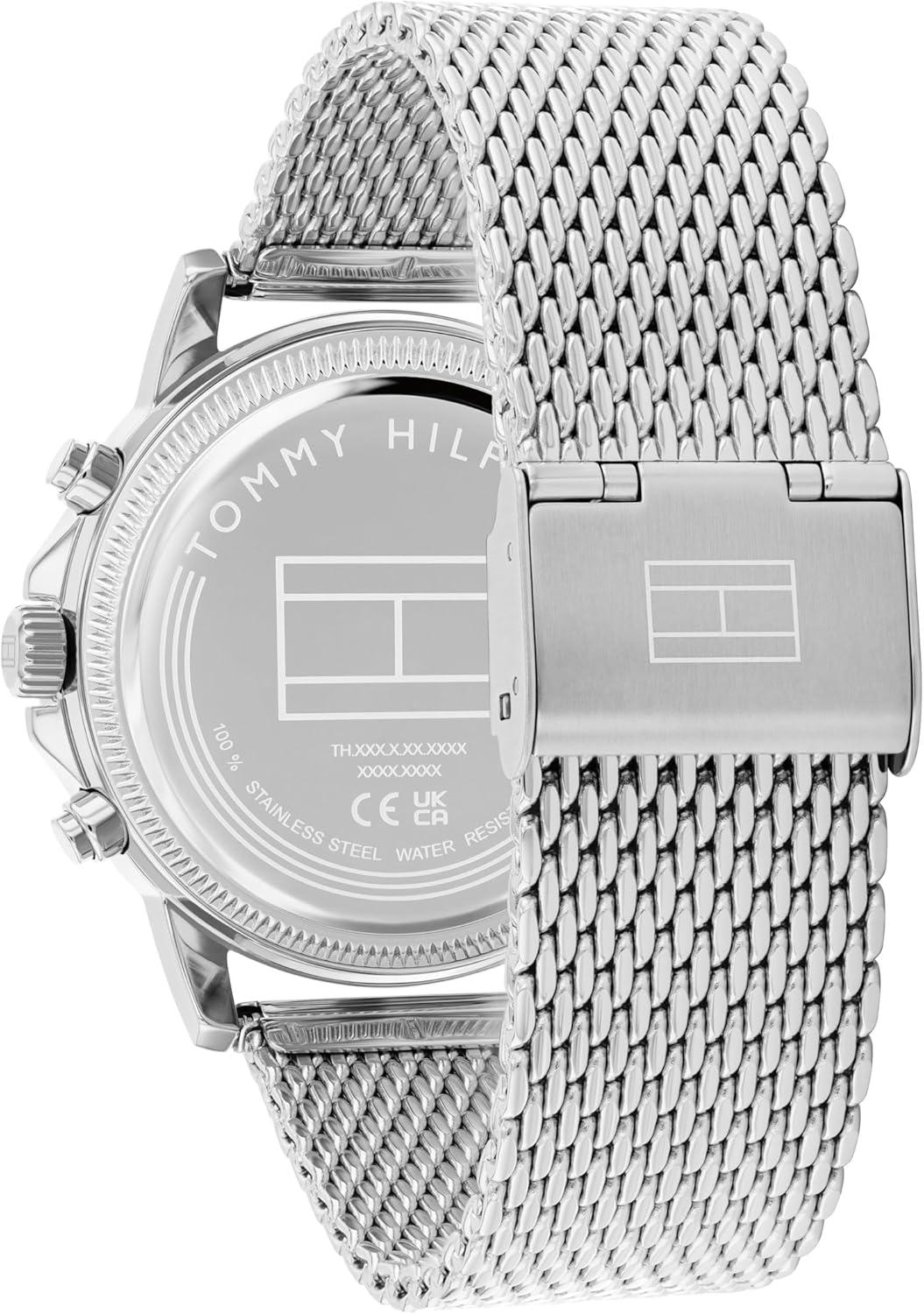 imageTommy Hilfiger Mens Multifunction Watch Genuine Leather Strap and Skeleton SubEye Dial Water Resistant up to 50m Modern Contemporary Timepiece Gift for Him 40mmSilver