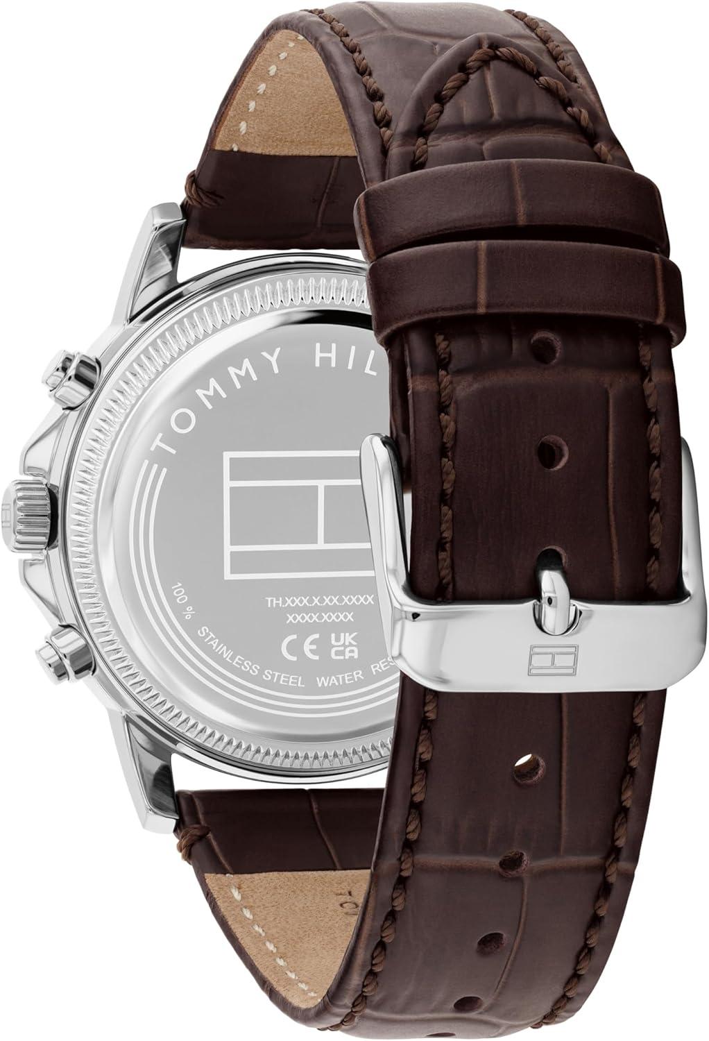 imageTommy Hilfiger Mens Multifunction Watch Genuine Leather Strap and Skeleton SubEye Dial Water Resistant up to 50m Modern Contemporary Timepiece Gift for Him 40mmBrown