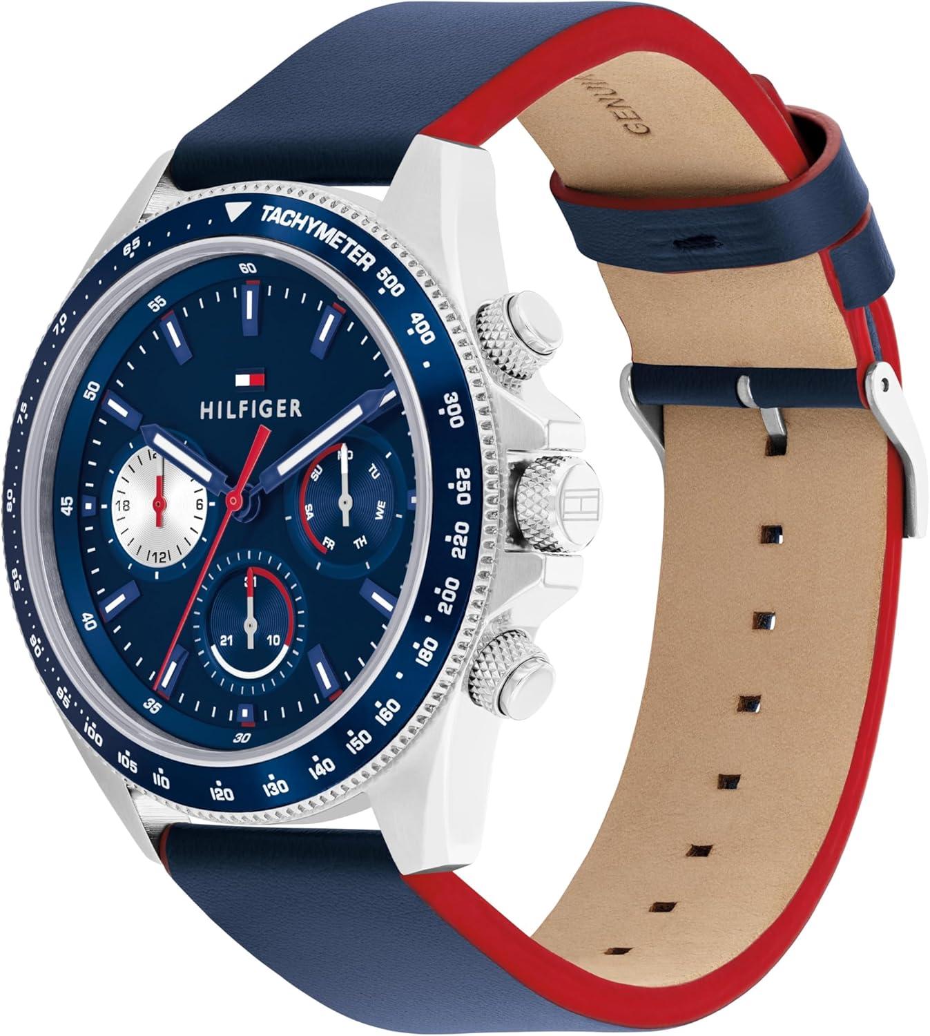 imageTommy Hilfiger Mens Multifunction Watch Round Case Iconic Casual Design Gift for Him 44mmBlue
