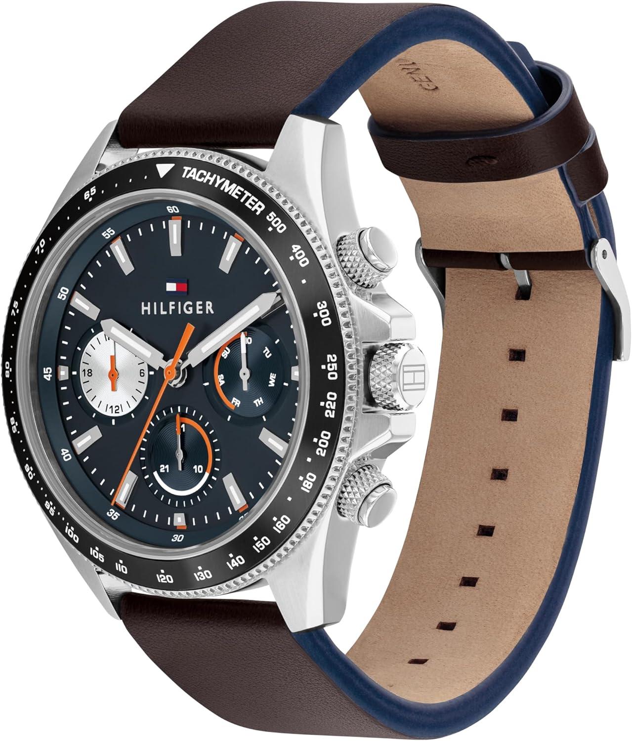 imageTommy Hilfiger Mens Multifunction Watch Round Case Iconic Casual Design Gift for Him 44mmBrown