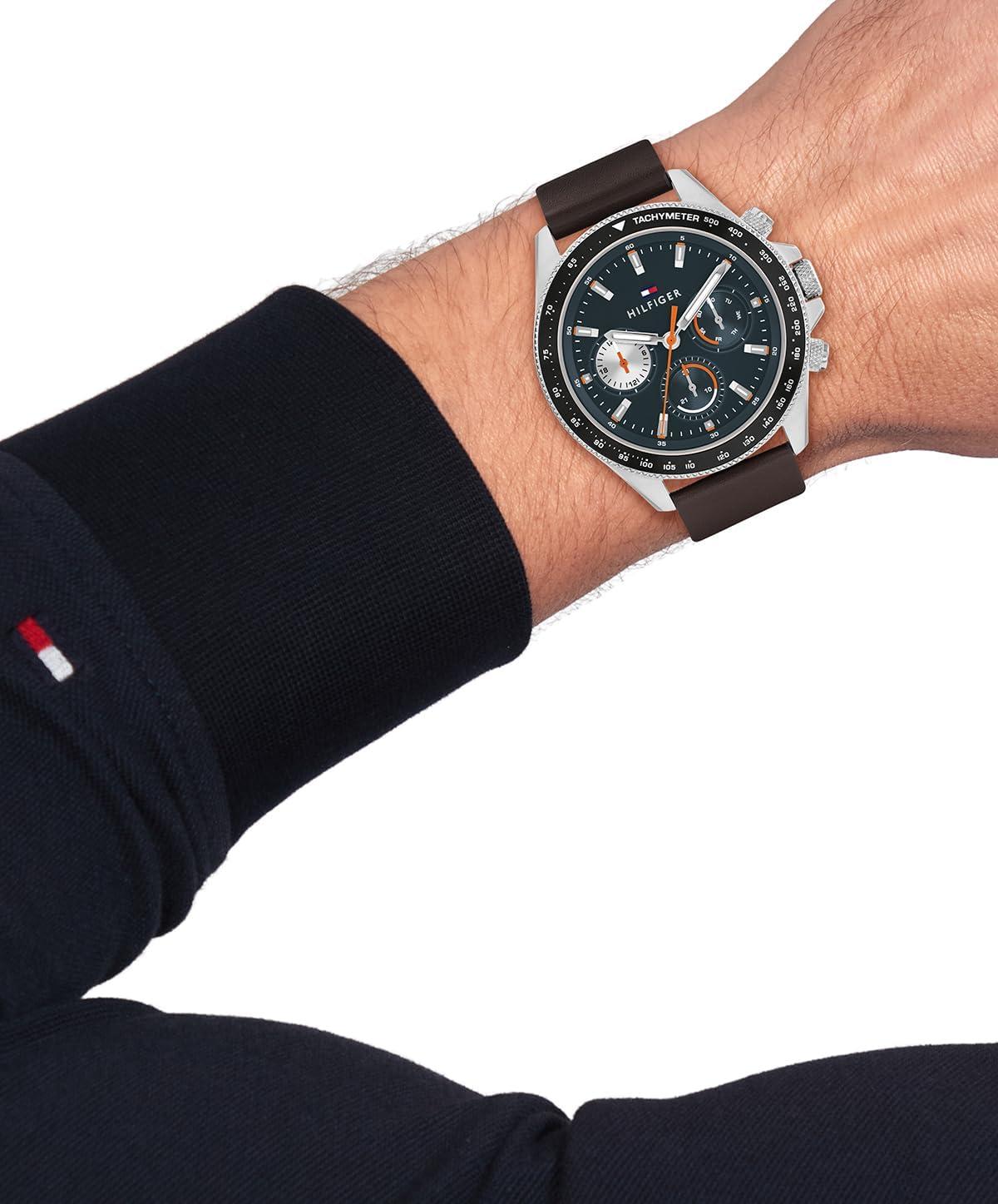 imageTommy Hilfiger Mens Multifunction Watch Round Case Iconic Casual Design Gift for Him 44mmBrown