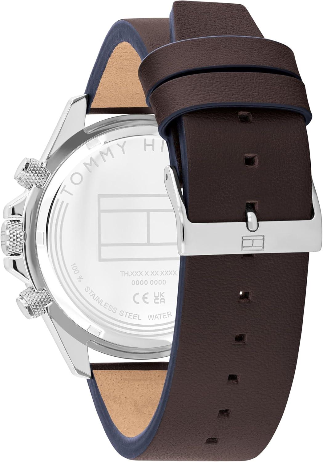 imageTommy Hilfiger Mens Multifunction Watch Round Case Iconic Casual Design Gift for Him 44mmBrown