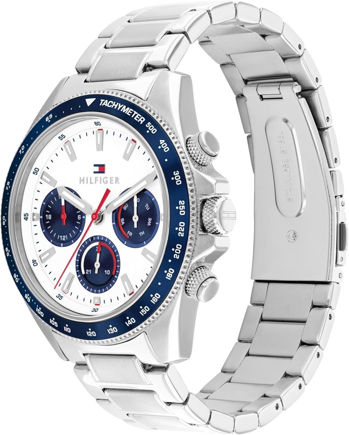 imageTommy Hilfiger Mens Multifunction Watch Round Case Iconic Casual Design Gift for Him 44mmSilver