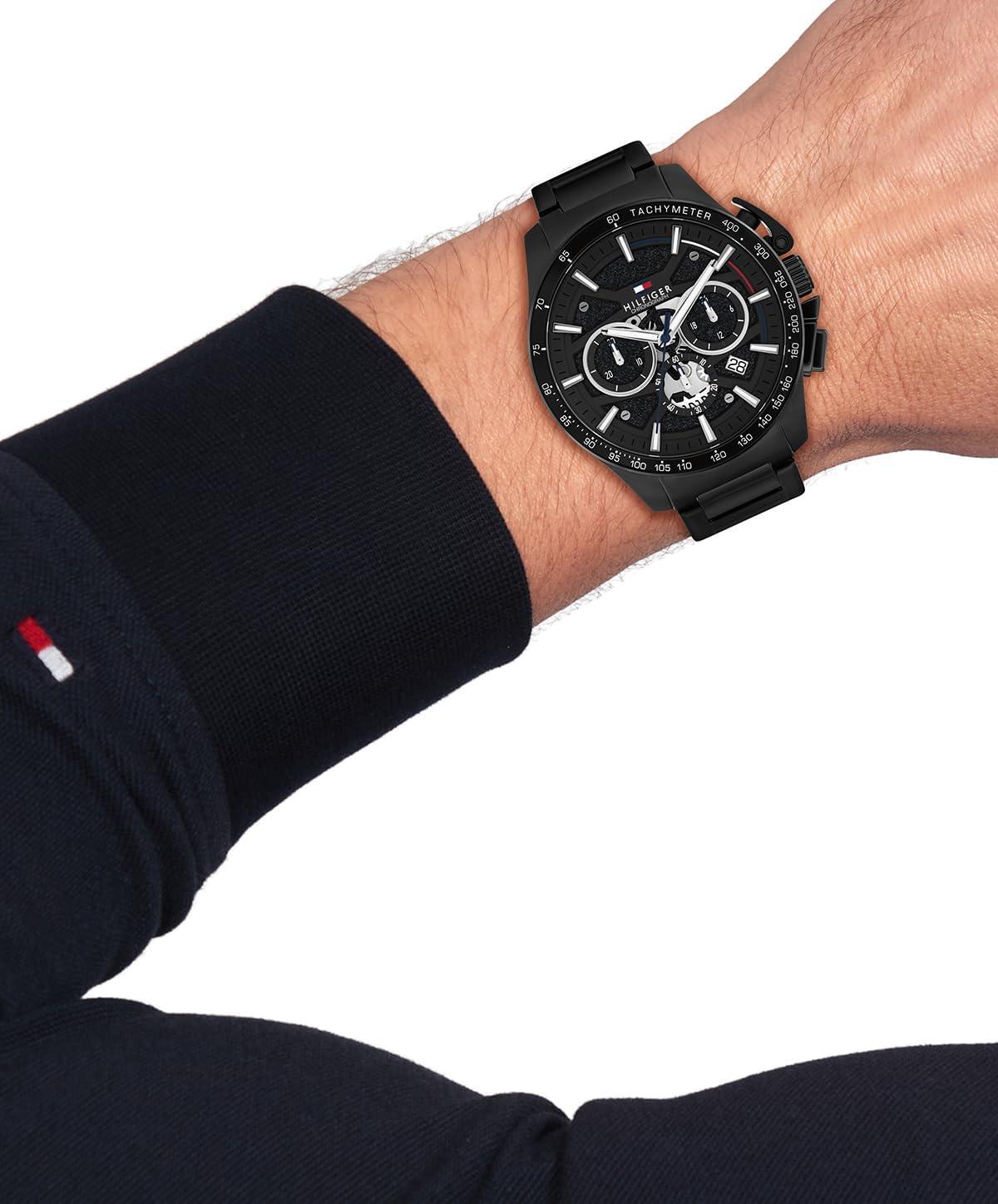 imageTommy Hilfiger Mens Quartz Chronograph Watch Bold Sporty Skeleton Dial Water Resistant up to 50m Performance Stylish Timepiece Gift for Him 44mmBlack