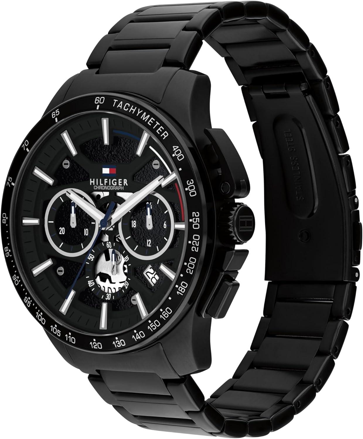 imageTommy Hilfiger Mens Quartz Chronograph Watch Bold Sporty Skeleton Dial Water Resistant up to 50m Performance Stylish Timepiece Gift for Him 44mmBlack