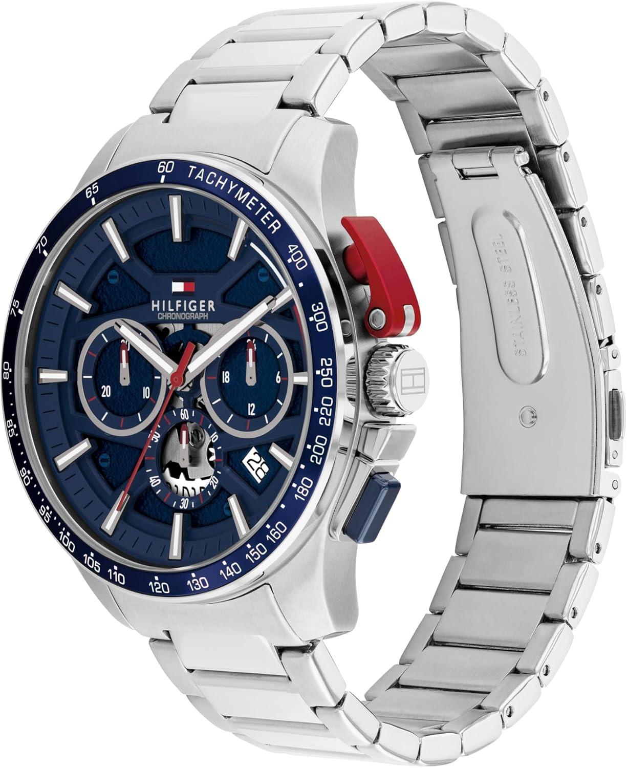 imageTommy Hilfiger Mens Quartz Chronograph Watch Bold Sporty Skeleton Dial Water Resistant up to 50m Performance Stylish Timepiece Gift for Him 44mmSilver
