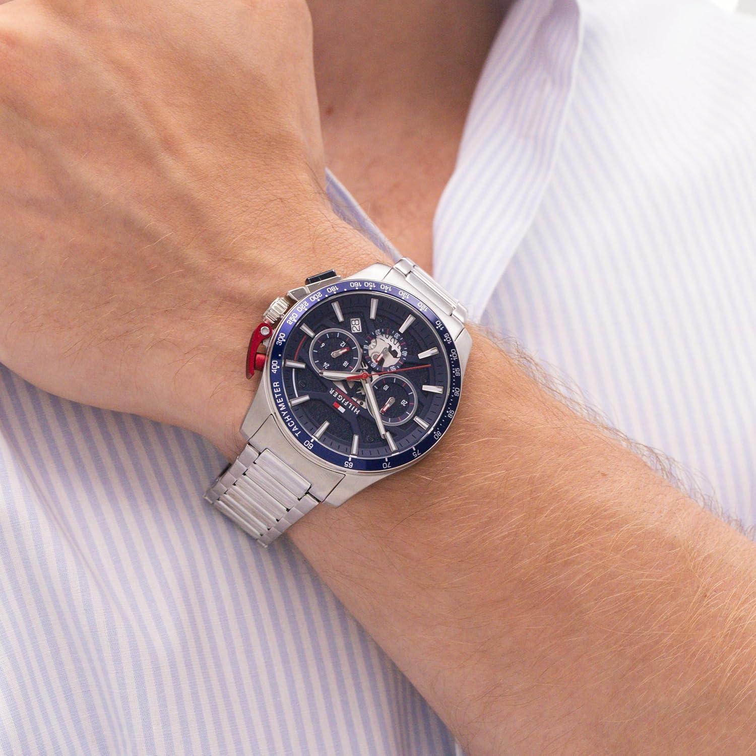 imageTommy Hilfiger Mens Quartz Chronograph Watch Bold Sporty Skeleton Dial Water Resistant up to 50m Performance Stylish Timepiece Gift for Him 44mmSilver