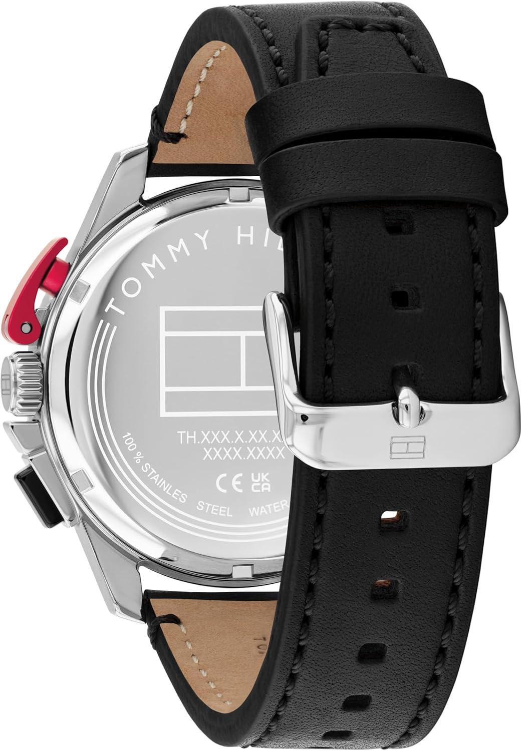 imageTommy Hilfiger Mens Quartz Chronograph Watch Bold Sporty Skeleton Dial on Leather Strap Water Resistant up to 50m Performance Stylish Timepiece Gift for Him 44mmBlack