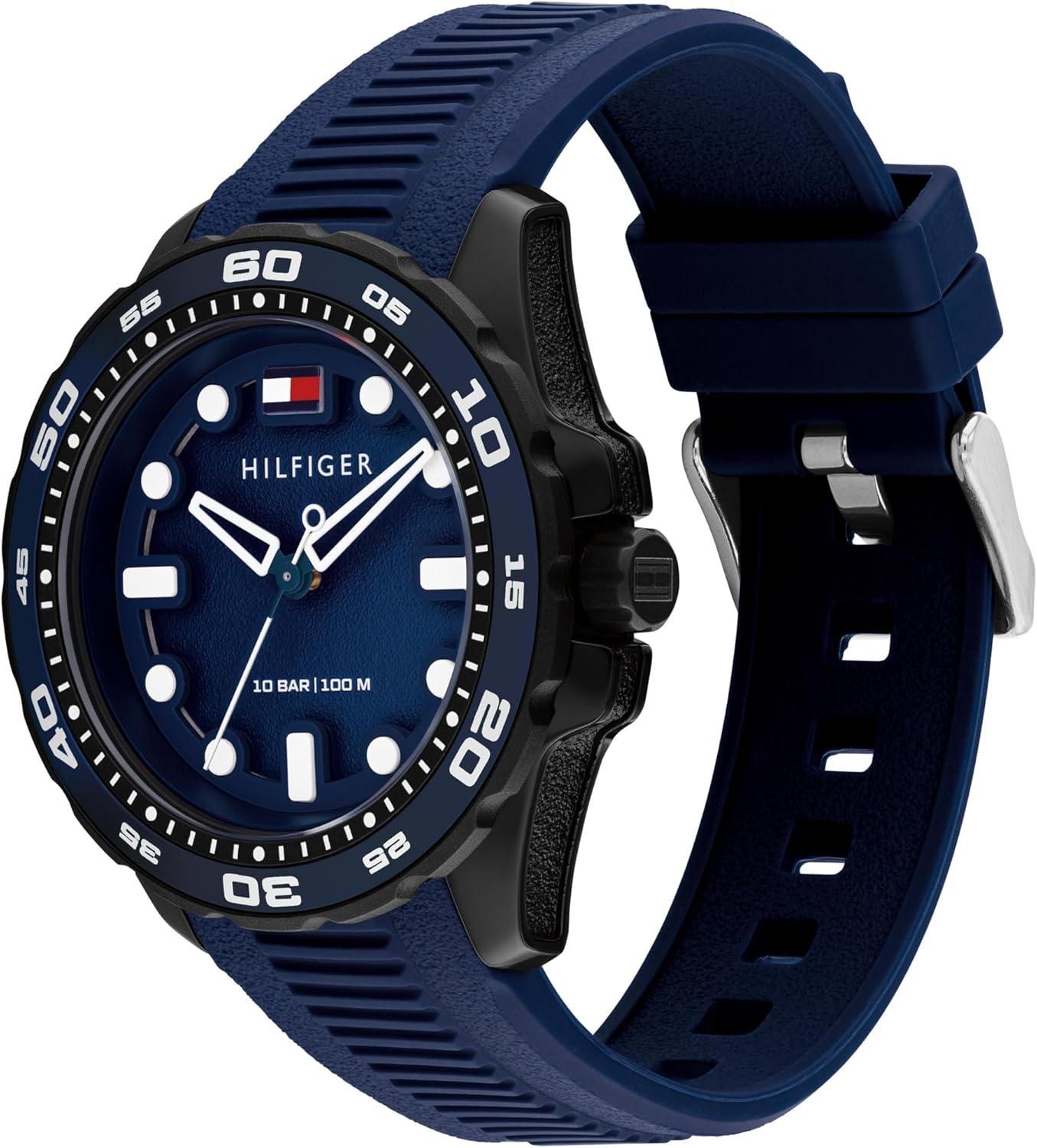 imageTommy Hilfiger Mens Quartz Regatta Watch Silicone Strap Rotating Sport Bezel Water Resistant up to 100m Contemporary Bold Timepiece Gift for Him 42mmBlue
