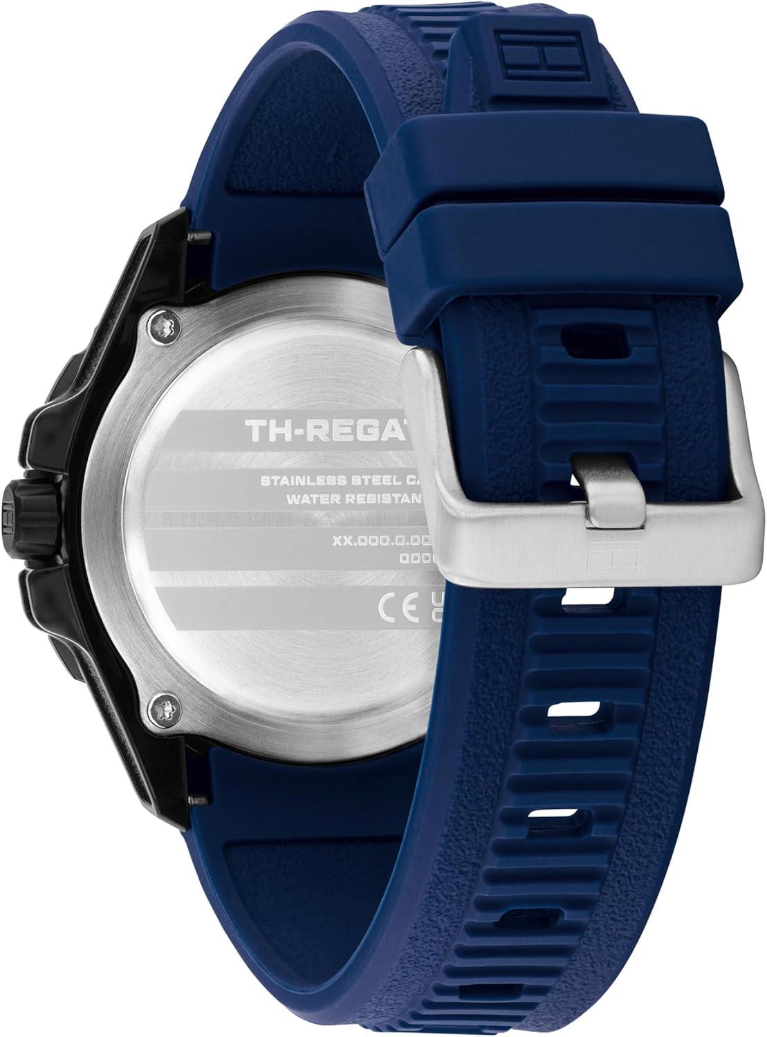 imageTommy Hilfiger Mens Quartz Regatta Watch Silicone Strap Rotating Sport Bezel Water Resistant up to 100m Contemporary Bold Timepiece Gift for Him 42mmBlue