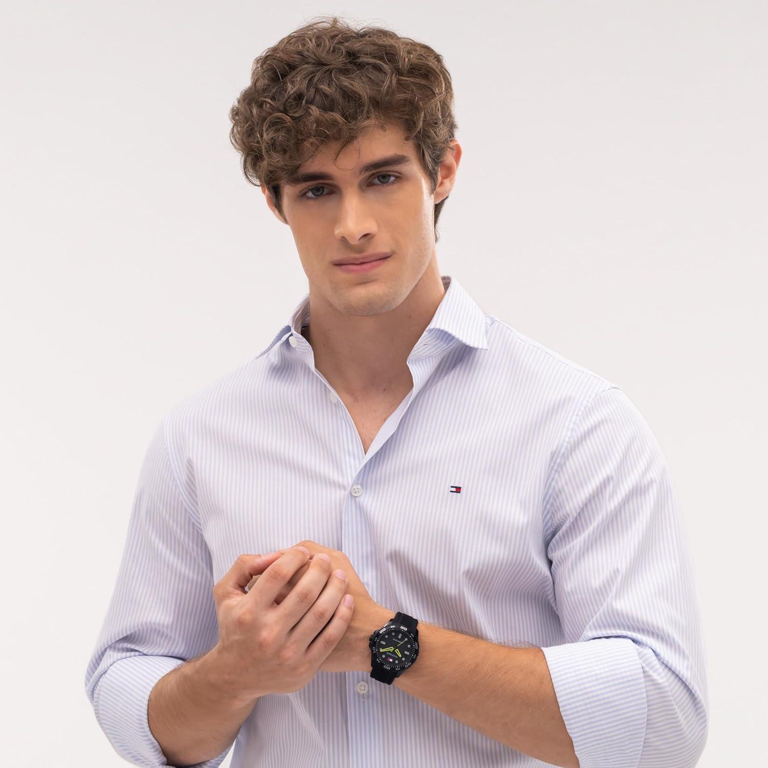 imageTommy Hilfiger Mens Quartz Regatta Watch Silicone Strap Rotating Sport Bezel Water Resistant up to 100m Contemporary Bold Timepiece Gift for Him 42mmBlack