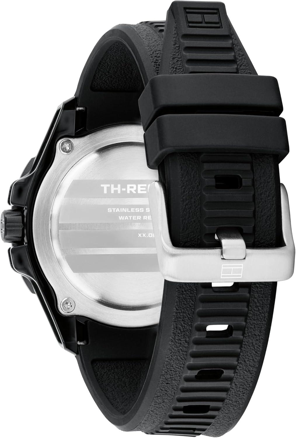 imageTommy Hilfiger Mens Quartz Regatta Watch Silicone Strap Rotating Sport Bezel Water Resistant up to 100m Contemporary Bold Timepiece Gift for Him 42mmBlack