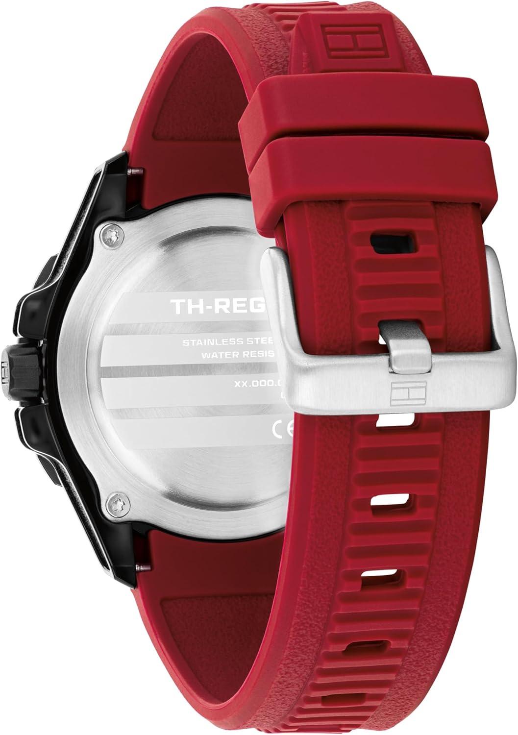imageTommy Hilfiger Mens Quartz Regatta Watch Silicone Strap Rotating Sport Bezel Water Resistant up to 100m Contemporary Bold Timepiece Gift for Him 42mmRed