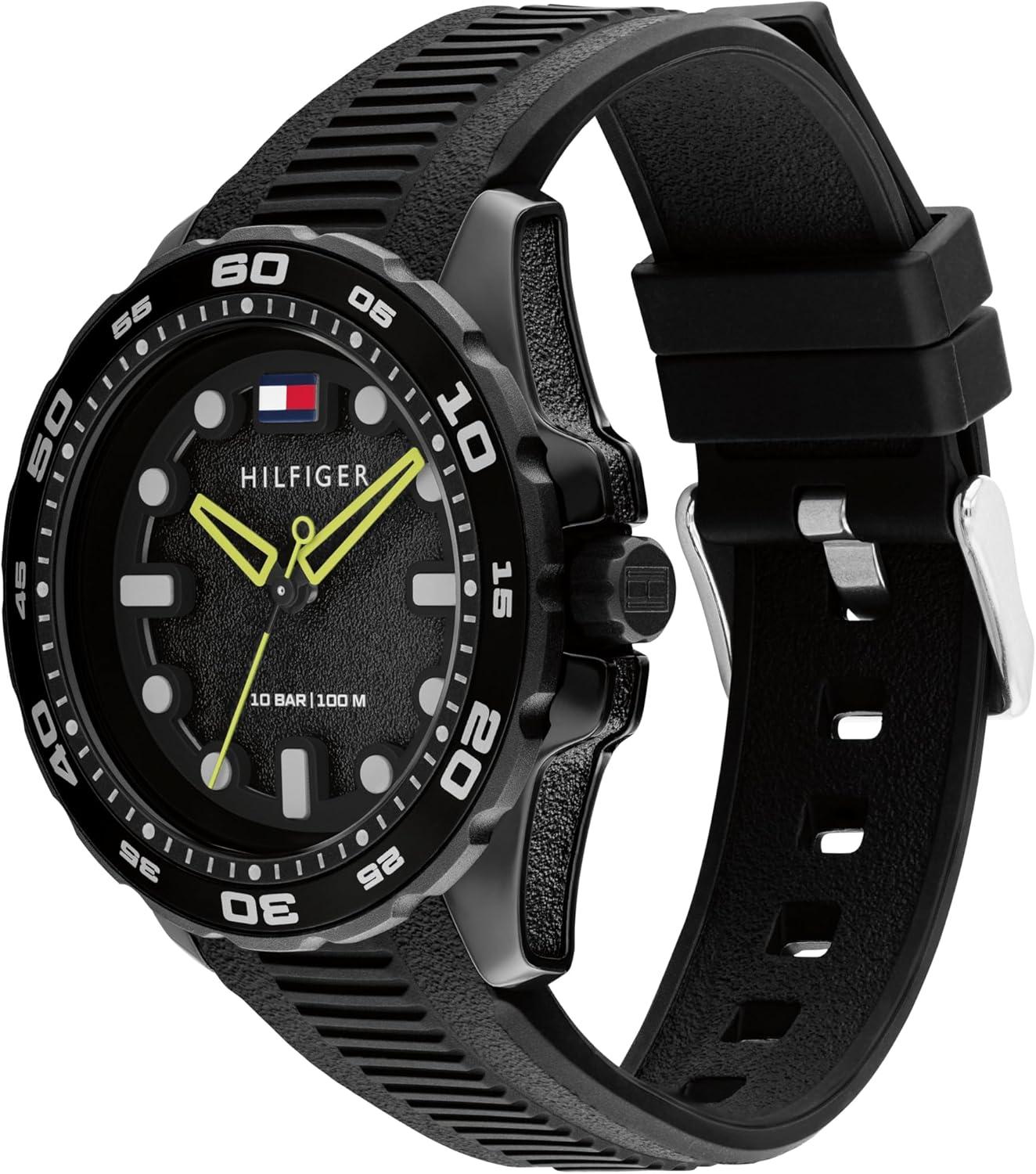 imageTommy Hilfiger Mens Quartz Regatta Watch Silicone Strap Rotating Sport Bezel Water Resistant up to 100m Contemporary Bold Timepiece Gift for Him 42mmBlack