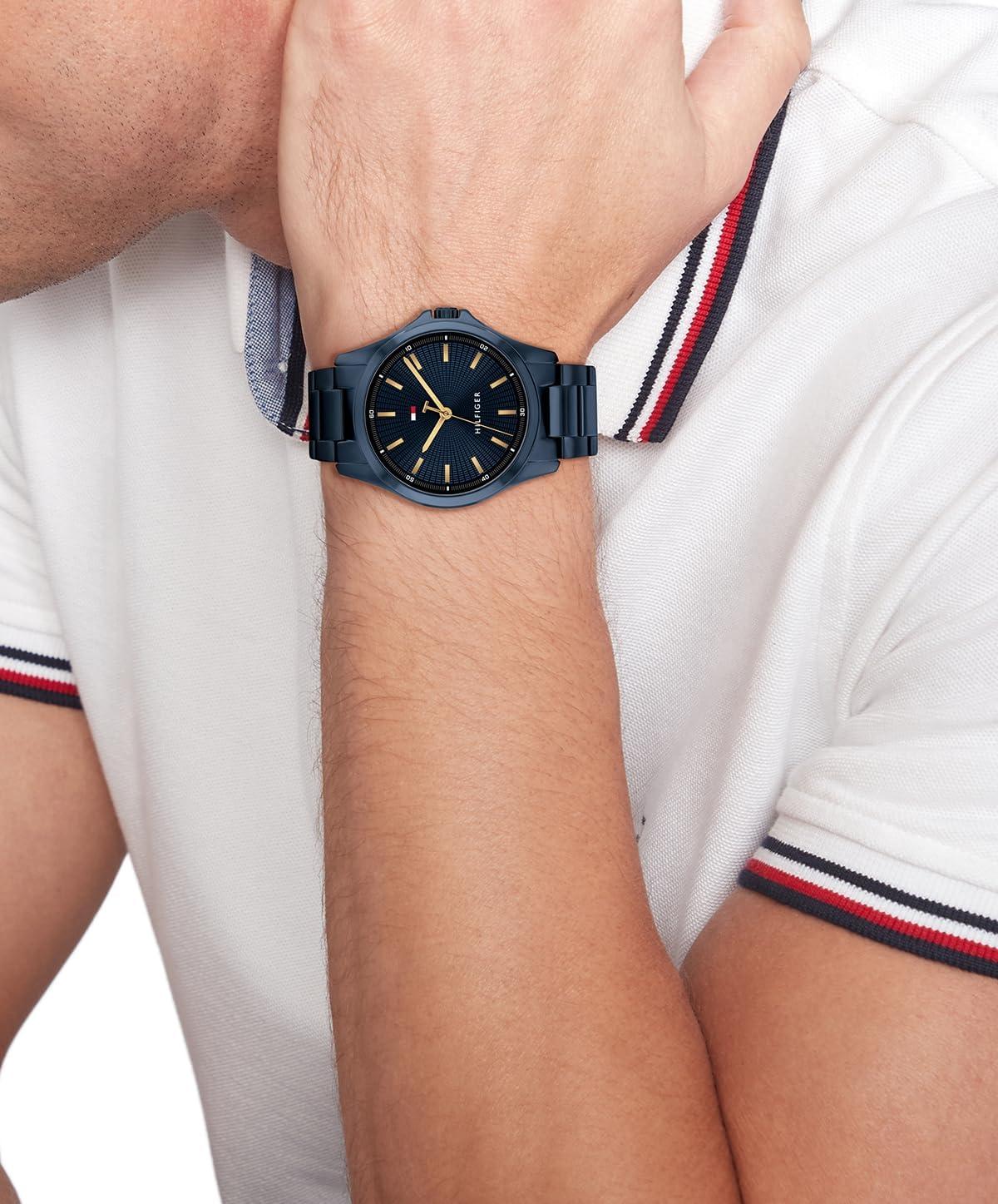 imageTommy Hilfiger Mens Quartz Watch Blue Bracelet Water Resistant up to 30m Versatile Sophisticated Timepiece Gift for Him 42mm