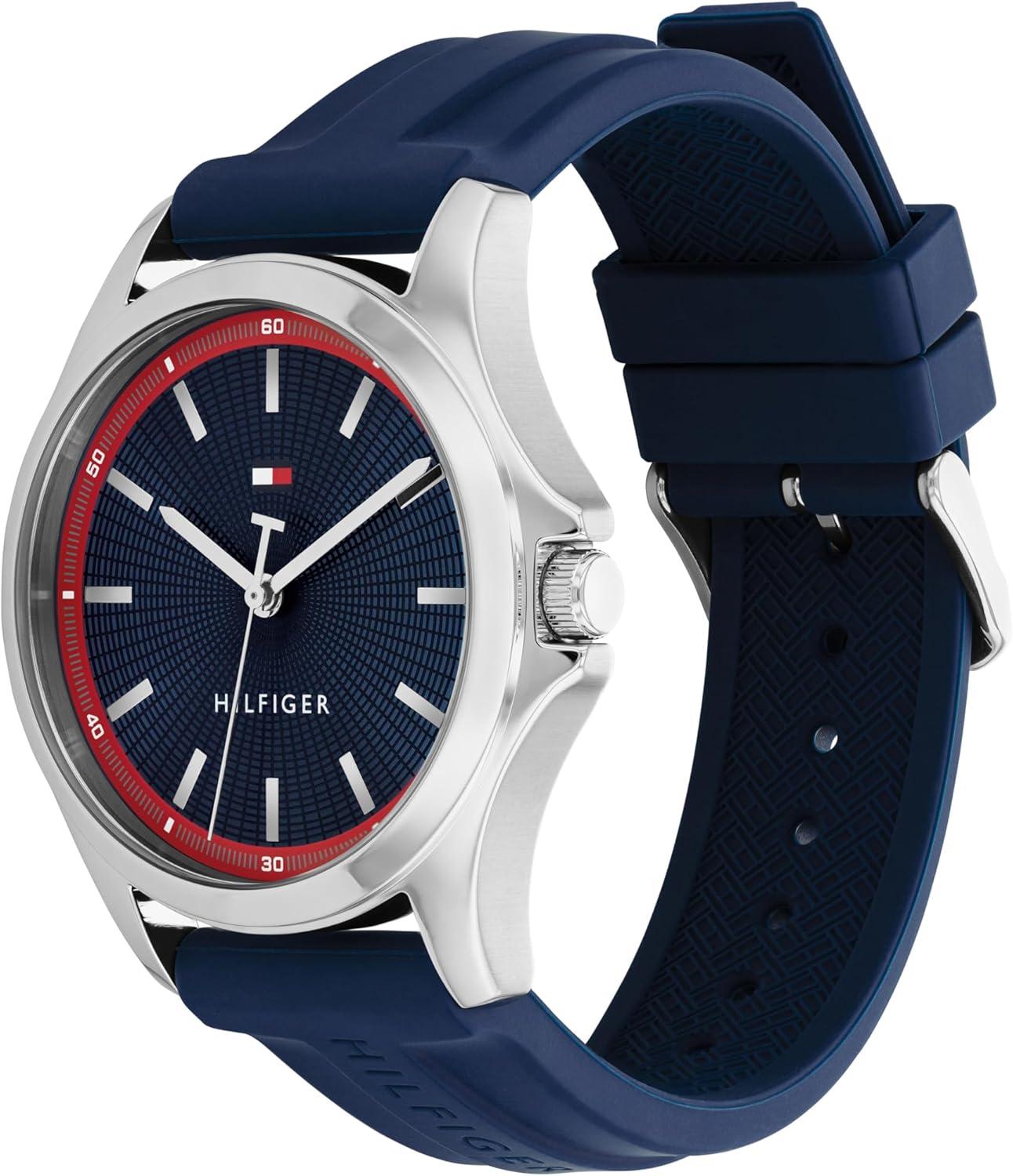 imageTommy Hilfiger Mens Quartz Watch Comfortable Silicone Strap Water Resistant up to 30m Versatile Sophisticated Timepiece Gift for Him 42mmBlue