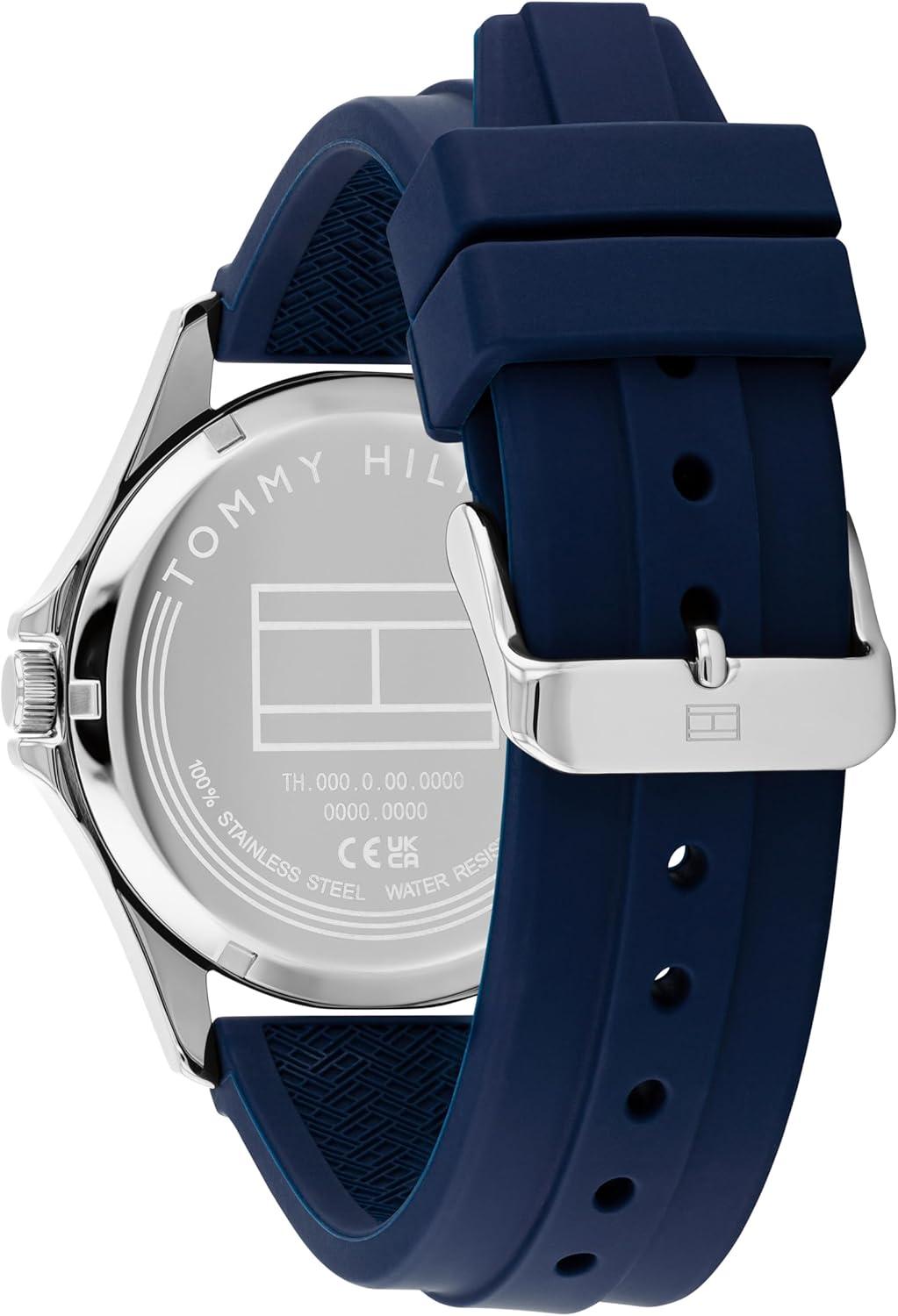 imageTommy Hilfiger Mens Quartz Watch Comfortable Silicone Strap Water Resistant up to 30m Versatile Sophisticated Timepiece Gift for Him 42mmBlue