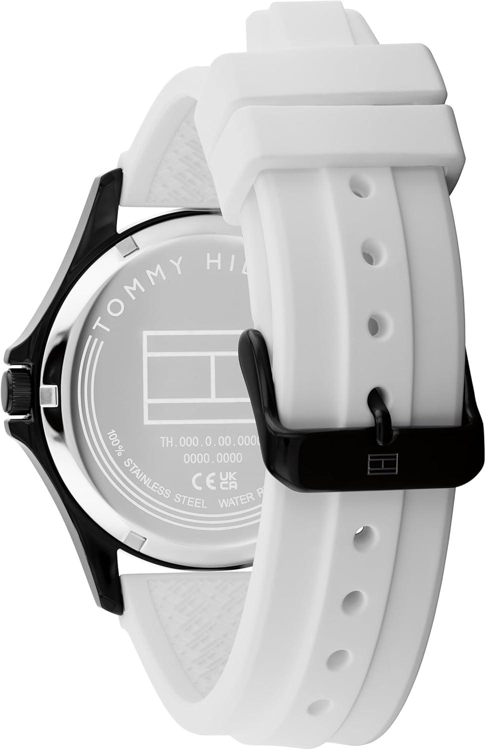 imageTommy Hilfiger Mens Quartz Watch Comfortable Silicone Strap Water Resistant up to 30m Versatile Sophisticated Timepiece Gift for Him 42mmWhite