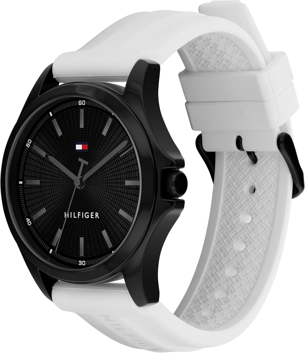 imageTommy Hilfiger Mens Quartz Watch Comfortable Silicone Strap Water Resistant up to 30m Versatile Sophisticated Timepiece Gift for Him 42mmWhite
