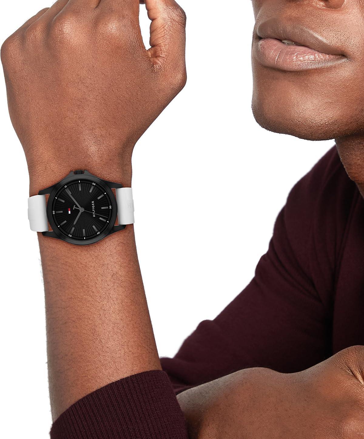 imageTommy Hilfiger Mens Quartz Watch Comfortable Silicone Strap Water Resistant up to 30m Versatile Sophisticated Timepiece Gift for Him 42mmWhite