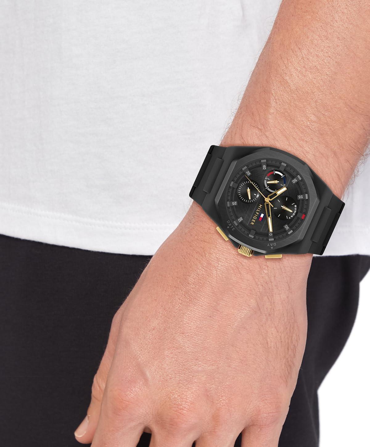 imageTommy Hilfiger Mens Sporty Watch Multifunction Silicone Wristwatch Water Resistant up to 5 ATM50 Meters Premium Fashion Timepiece for All Occasions 44 mmBlack