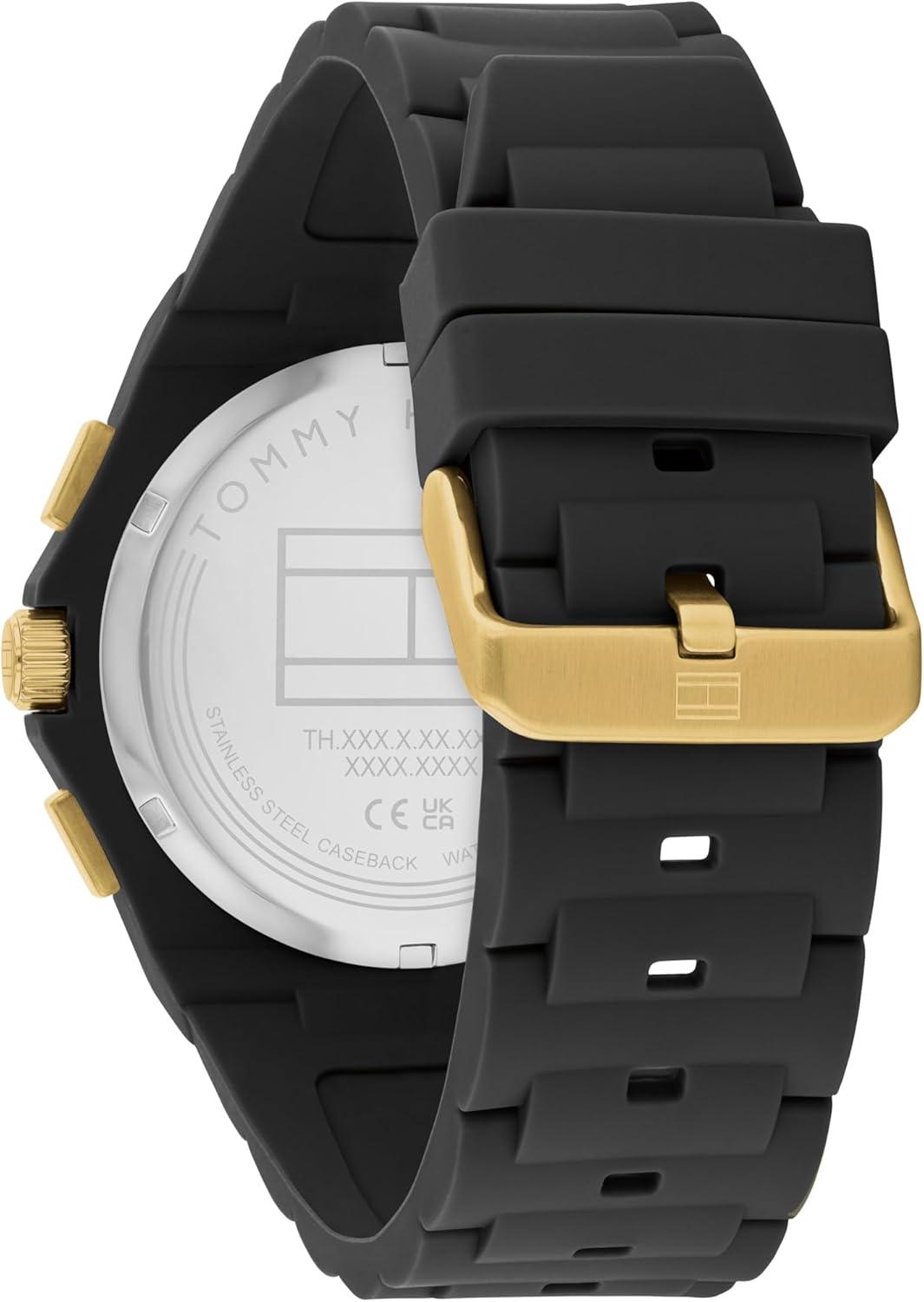 imageTommy Hilfiger Mens Sporty Watch Multifunction Silicone Wristwatch Water Resistant up to 5 ATM50 Meters Premium Fashion Timepiece for All Occasions 44 mmBlack