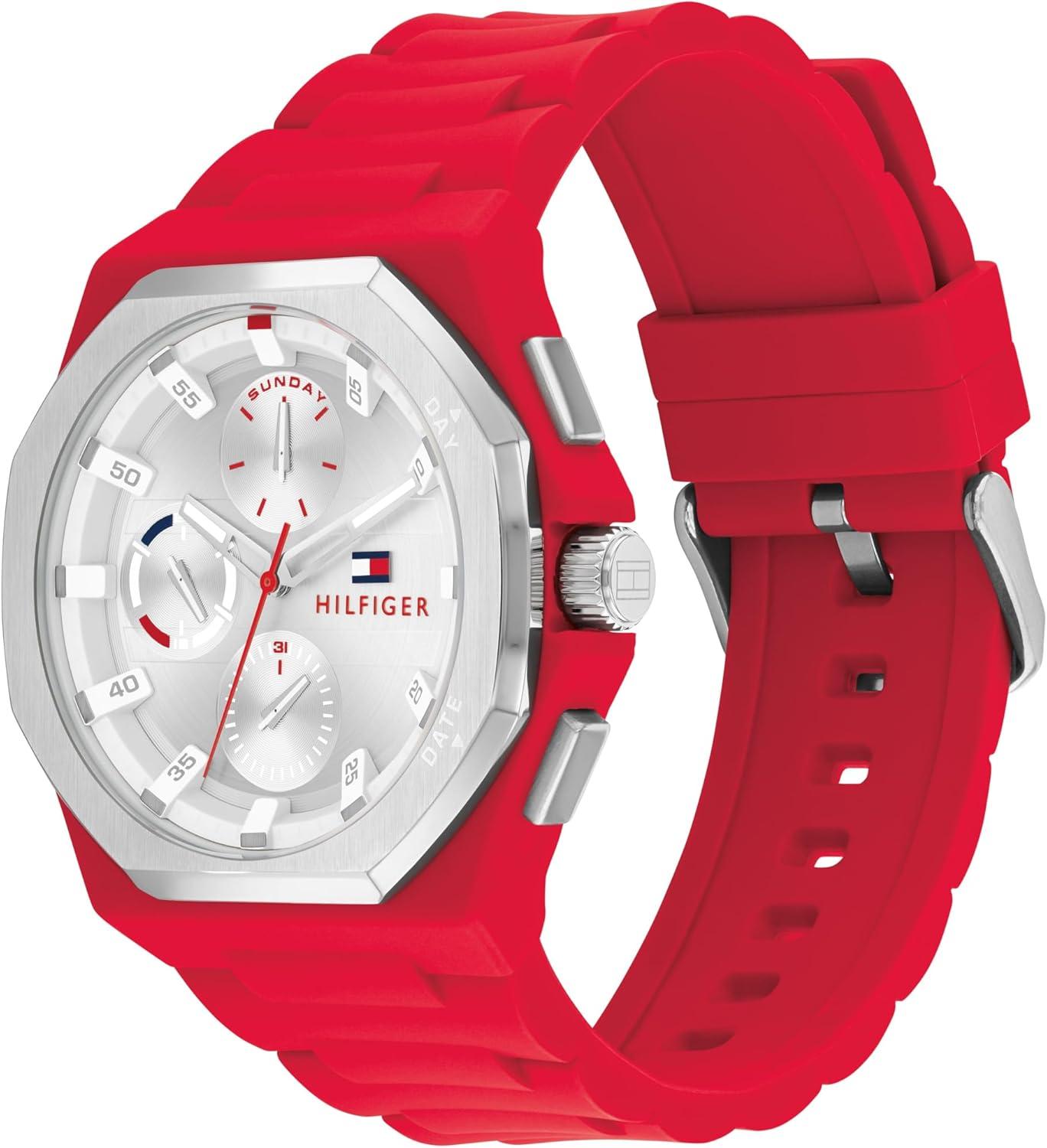 imageTommy Hilfiger Mens Sporty Watch Multifunction Silicone Wristwatch Water Resistant up to 5 ATM50 Meters Premium Fashion Timepiece for All Occasions 44 mmWhite