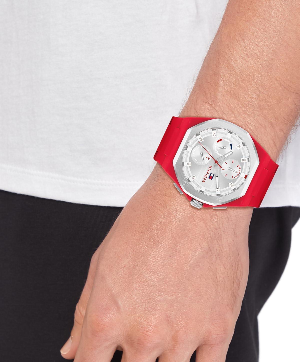 imageTommy Hilfiger Mens Sporty Watch Multifunction Silicone Wristwatch Water Resistant up to 5 ATM50 Meters Premium Fashion Timepiece for All Occasions 44 mmWhite