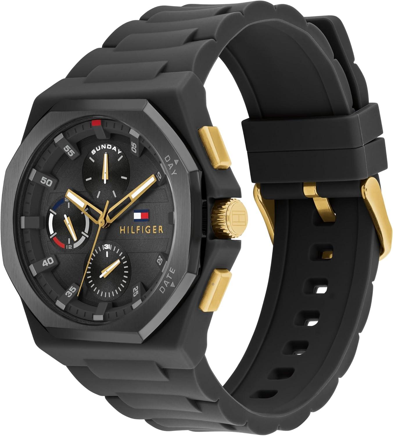imageTommy Hilfiger Mens Sporty Watch Multifunction Silicone Wristwatch Water Resistant up to 5 ATM50 Meters Premium Fashion Timepiece for All Occasions 44 mmBlack