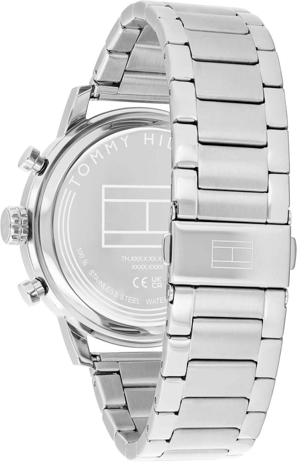 imageTommy Hilfiger Mens Sporty Watch Quartz Multifunction Stainless Steel Case Sunray Dial with Stick Indexes and CDTextured SubEyes and Oversized Crown Gift for HimSilver
