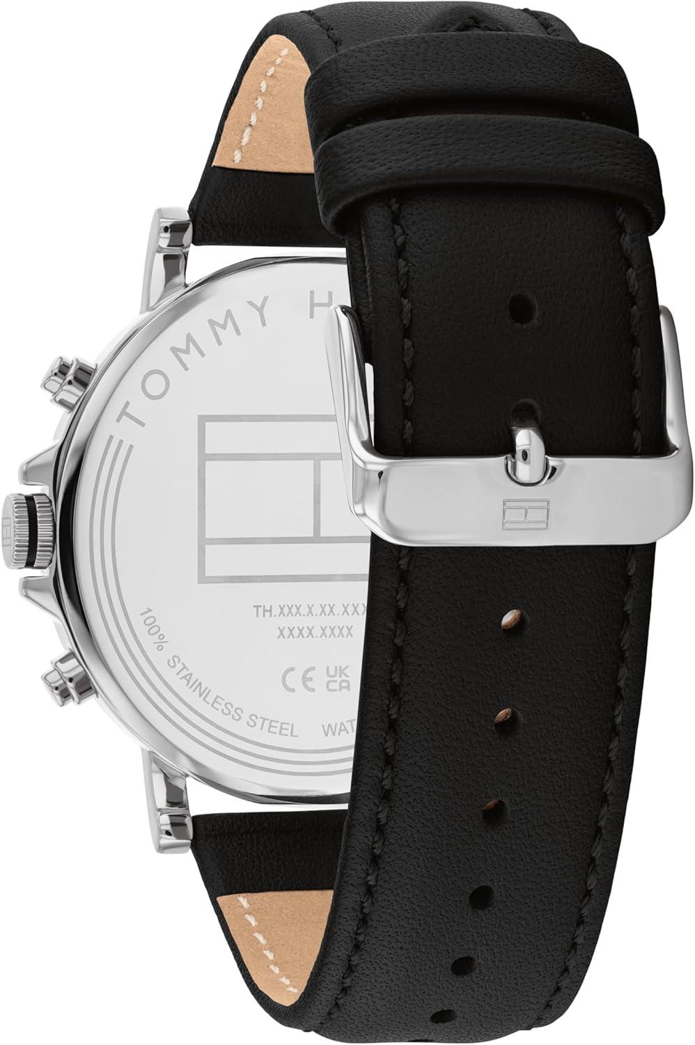 imageTommy Hilfiger Mens Watch 44 mm Quartz Multifunction Stainless Steel Case CDTextured Sunray Dial with DiamondCut SubDials Leather Strap Classic Dress Watch for Men