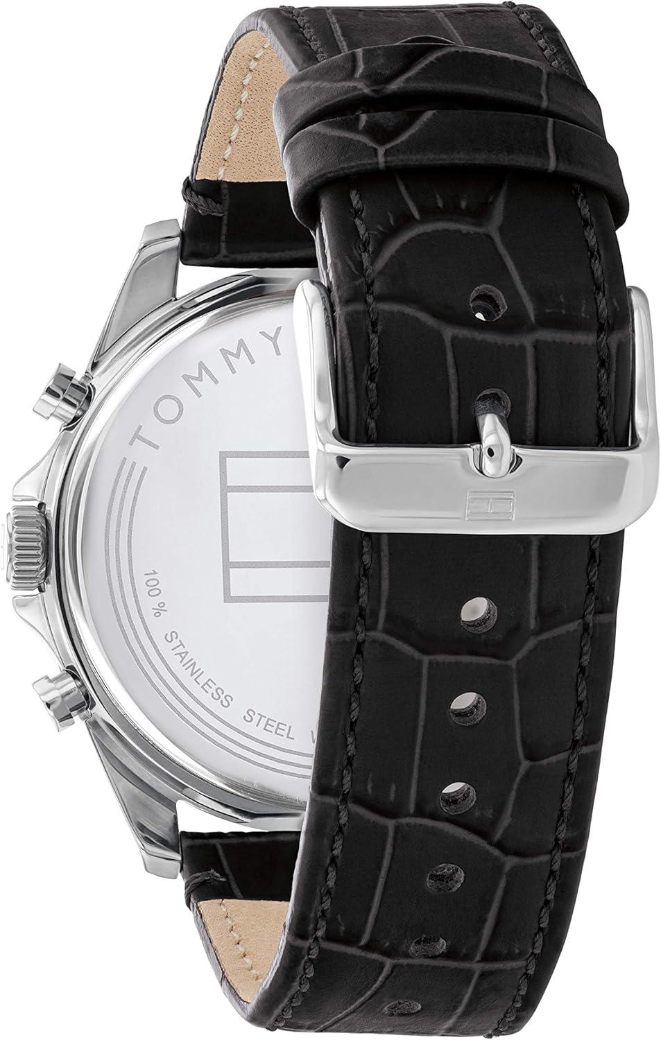 imageTommy Hilfiger Mens Watch Quartz Multifunction 44 mm Stainless Steel Case Skeleton Dial Leather Strap Dress Watch for Men