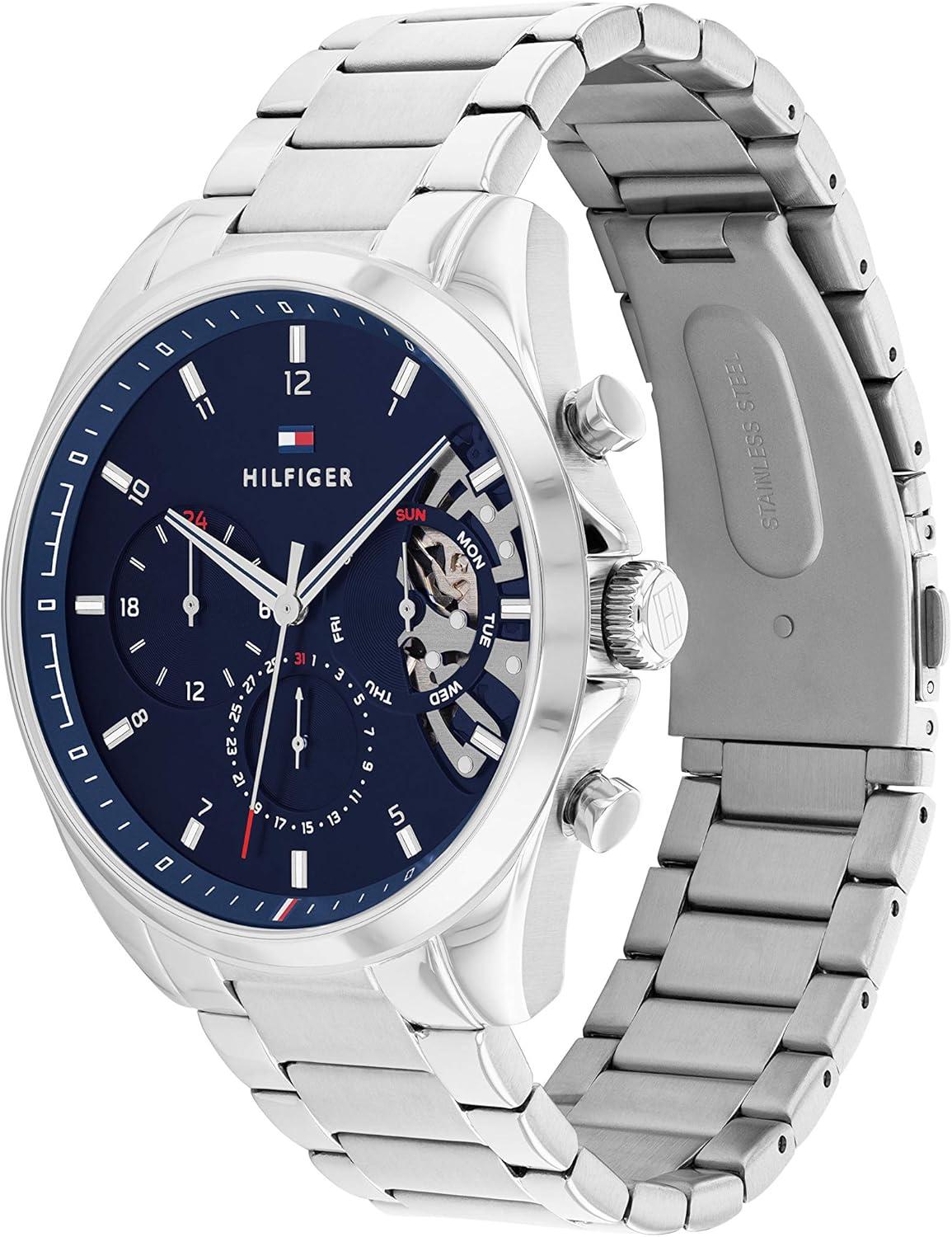 imageTommy Hilfiger Mens Watch Quartz Multifunction 44 mm Stainless Steel Case Skeleton Dial Link Bracelet Dress Watch for Men