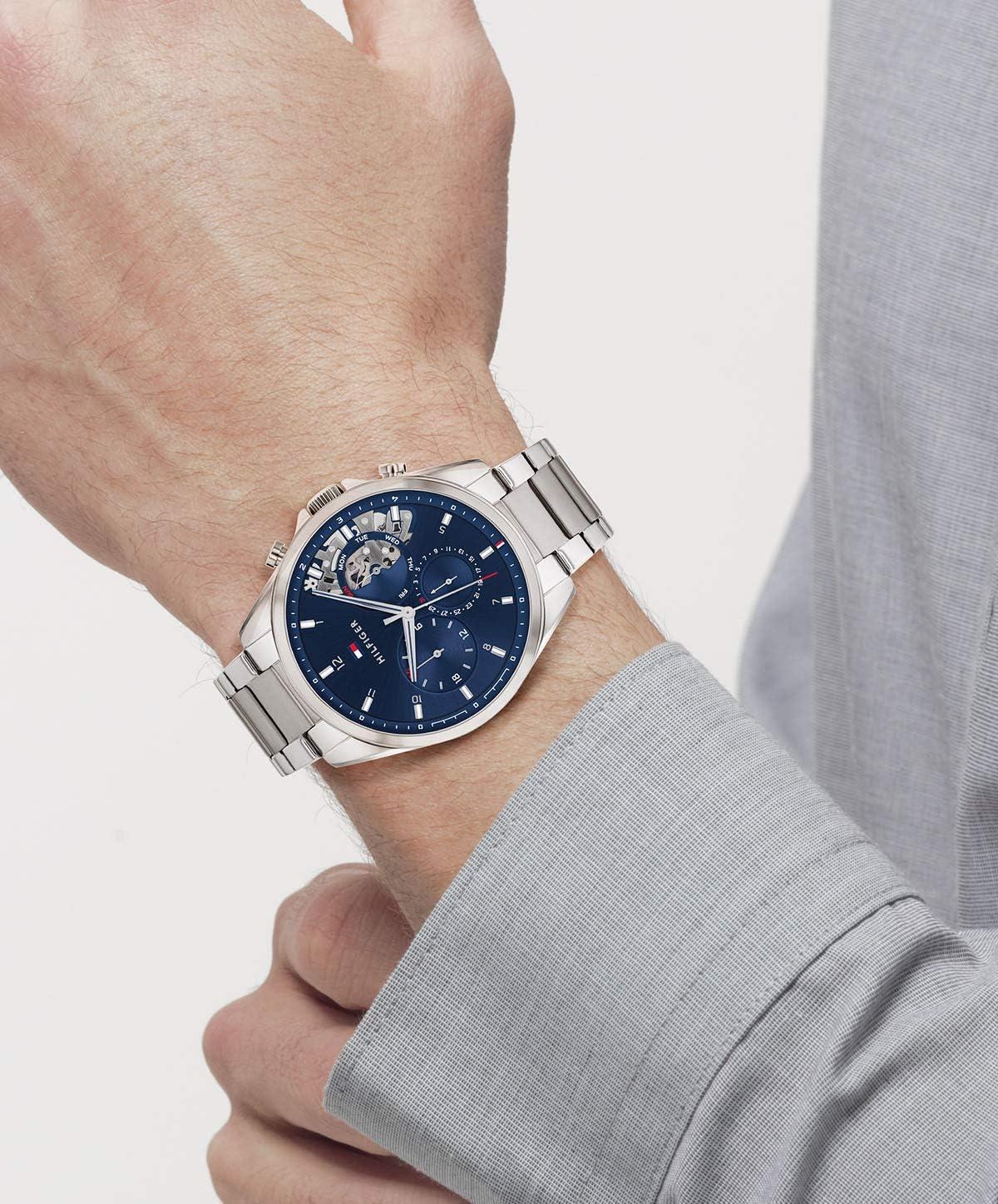 imageTommy Hilfiger Mens Watch Quartz Multifunction 44 mm Stainless Steel Case Skeleton Dial Link Bracelet Dress Watch for Men