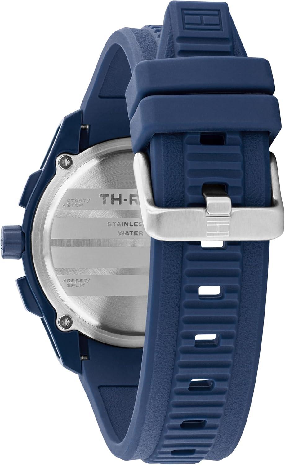 imageTommy Hilfiger THRegatta Mens Chronograph Quartz Watch 44mm Stainless Steel Case Rotating Bezel Silicone Strap Nautical Inspired Sport Style Gift for HimBlue
