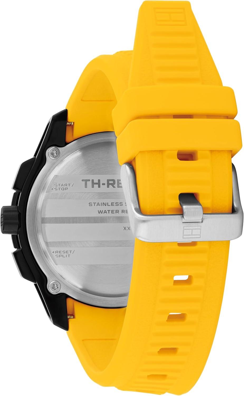 imageTommy Hilfiger THRegatta Mens Chronograph Quartz Watch 44mm Stainless Steel Case Rotating Bezel Silicone Strap Nautical Inspired Sport Style Gift for HimYellow