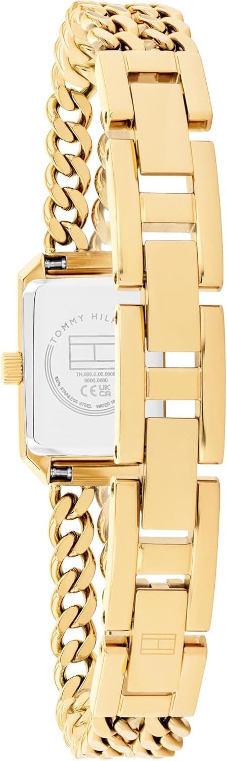 imageTommy Hilfiger Womens 2Hand Quartz Watch Double Chain Bracelet Modern Stylish Timepiece Gift for Her 16mmGold Plated