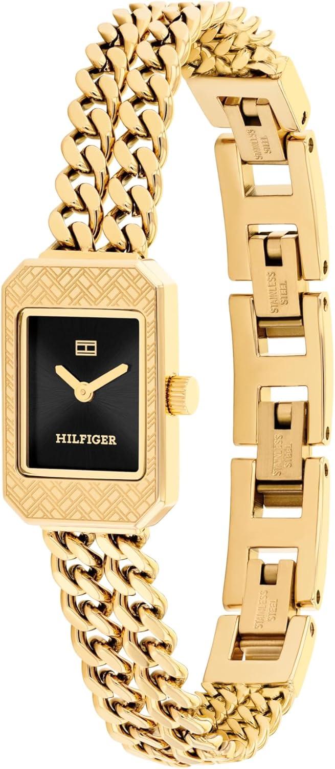 imageTommy Hilfiger Womens 2Hand Quartz Watch Double Chain Bracelet Modern Stylish Timepiece Gift for Her 16mmGold Plated