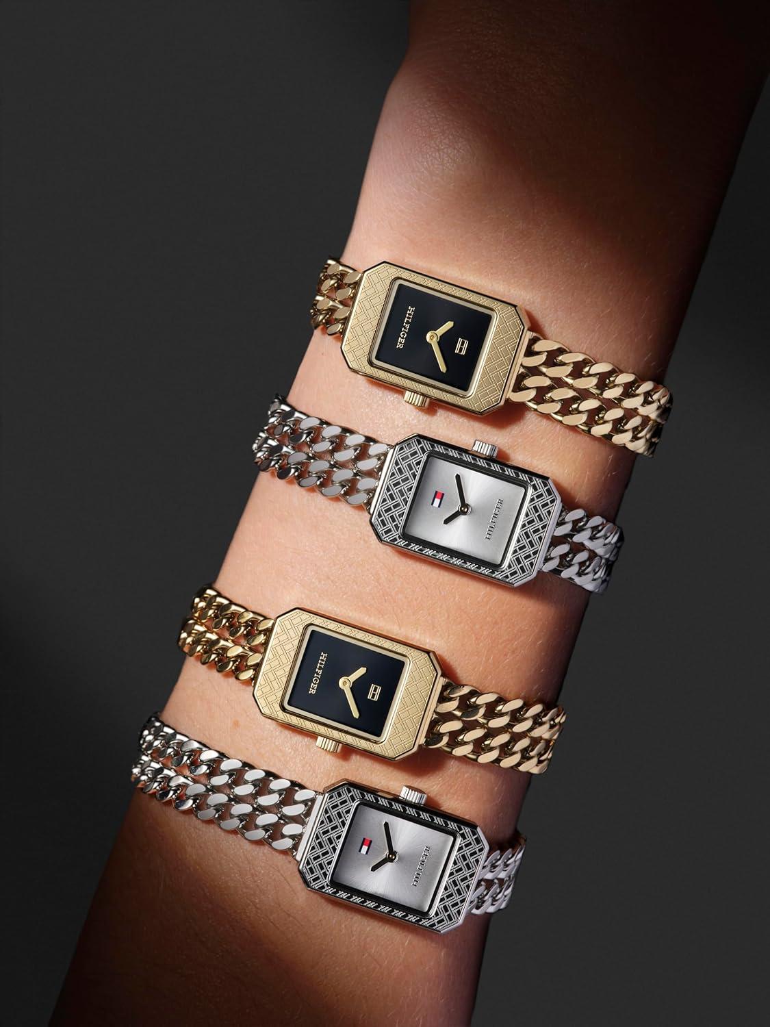 imageTommy Hilfiger Womens 2Hand Quartz Watch Double Chain Bracelet Modern Stylish Timepiece Gift for Her 16mmSilver
