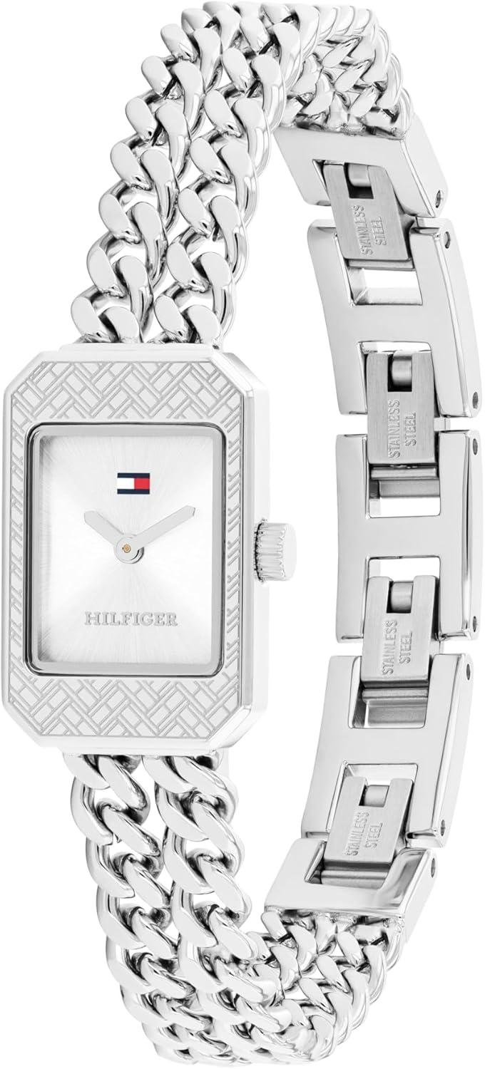 imageTommy Hilfiger Womens 2Hand Quartz Watch Double Chain Bracelet Modern Stylish Timepiece Gift for Her 16mmSilver