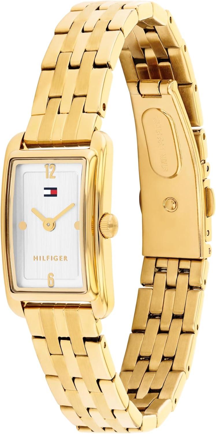 imageTommy Hilfiger Womens 2Hand Quartz Watch Mini Tank Case with Link Bracelet Classic Dressy Style Gift for Her 16mmGold Plated