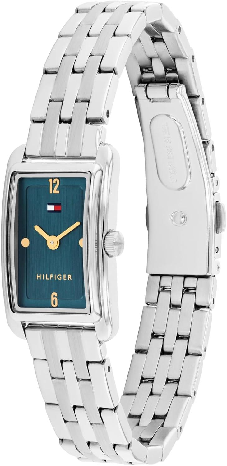 imageTommy Hilfiger Womens 2Hand Quartz Watch Mini Tank Case with Link Bracelet Classic Dressy Style Gift for Her 16mmSilver