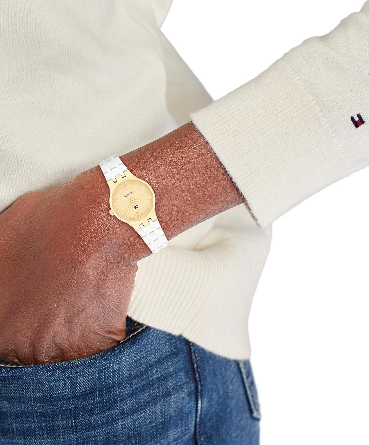 imageTommy Hilfiger Womens Quartz Bracelet Watch Chic Modern Design Geometric Frosted Dial Water Resistant up to 30m Sophisticated Casual Timepiece Gift for Her 25mmSilverGold