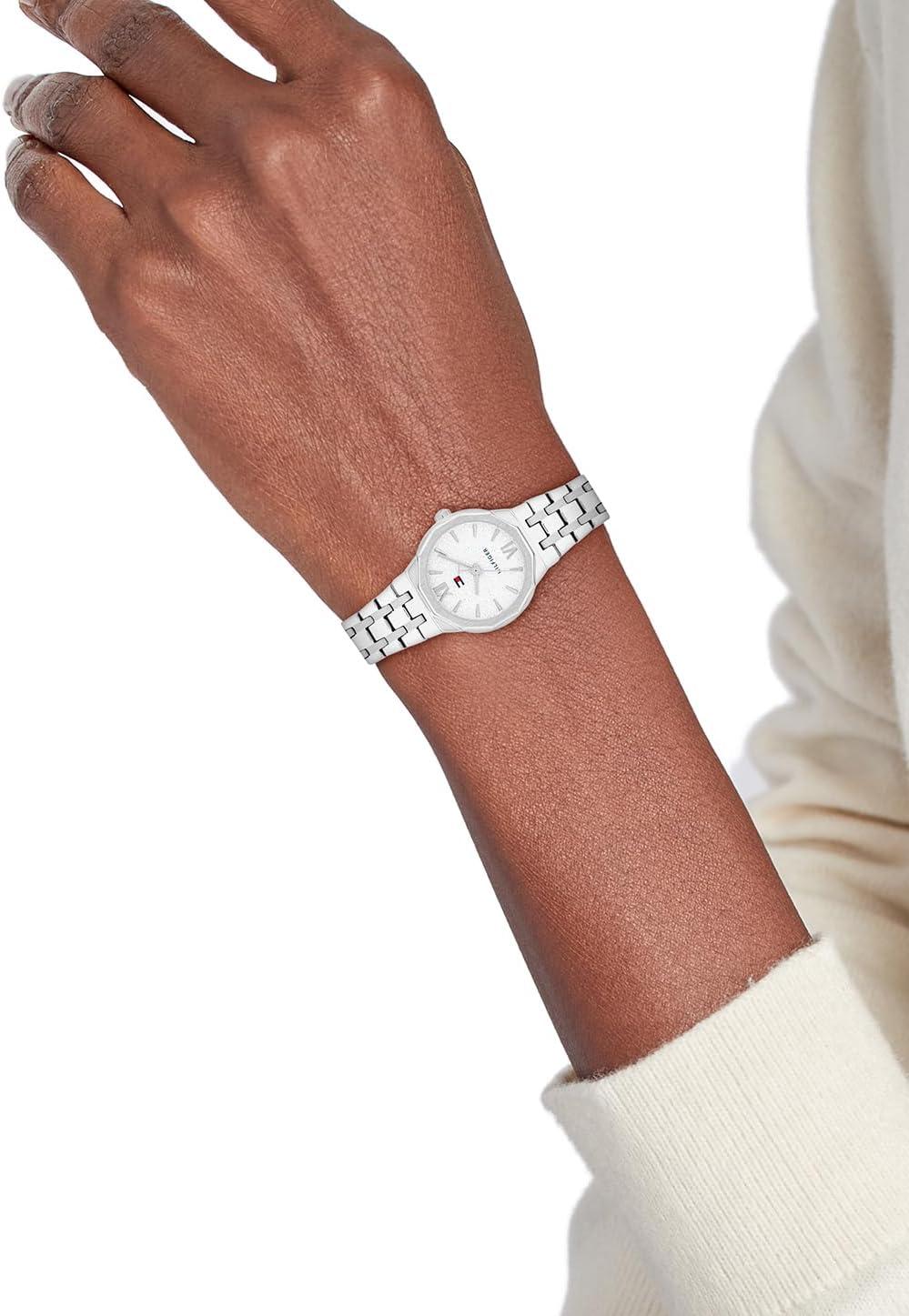 imageTommy Hilfiger Womens Quartz Bracelet Watch Chic Modern Design Geometric Frosted Dial Water Resistant up to 30m Sophisticated Casual Timepiece Gift for Her 25mmSilver