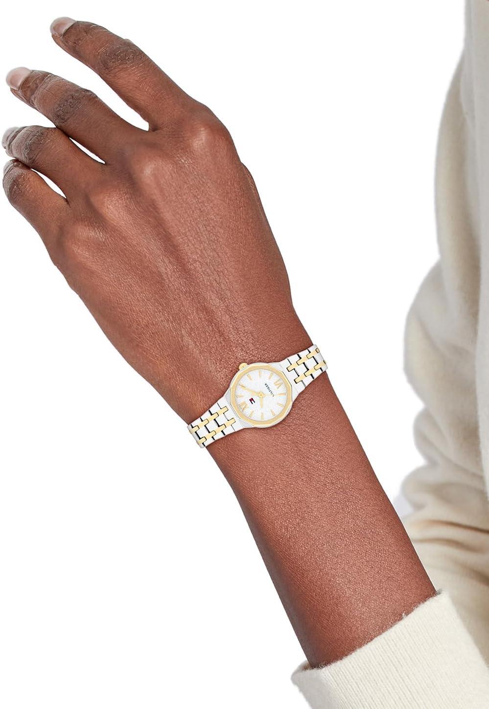 imageTommy Hilfiger Womens Quartz Bracelet Watch Chic Modern Design Geometric Frosted Dial Water Resistant up to 30m Sophisticated Casual Timepiece Gift for Her 25mmTwo Tone