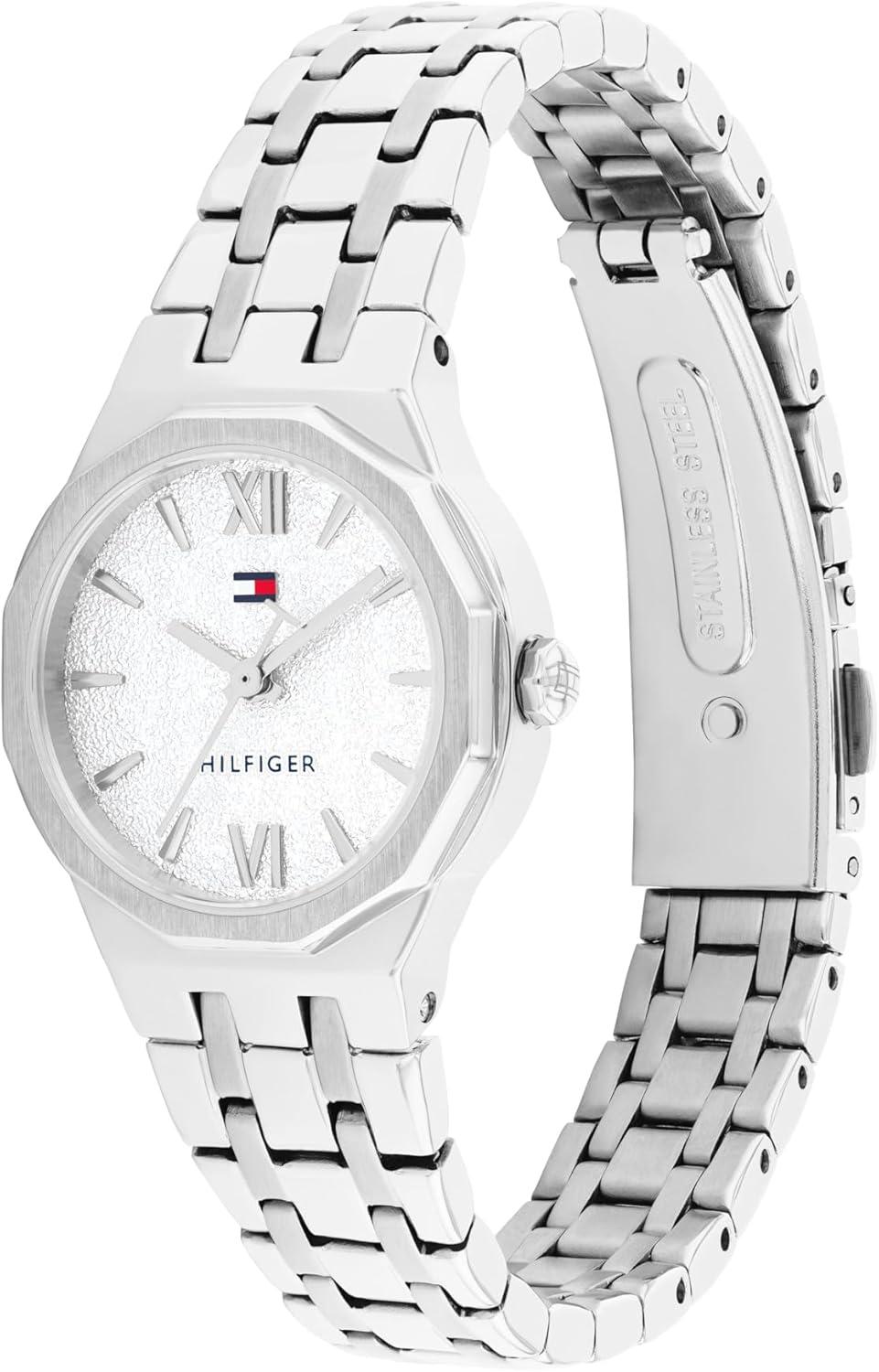 imageTommy Hilfiger Womens Quartz Bracelet Watch Chic Modern Design Geometric Frosted Dial Water Resistant up to 30m Sophisticated Casual Timepiece Gift for Her 25mmSilver