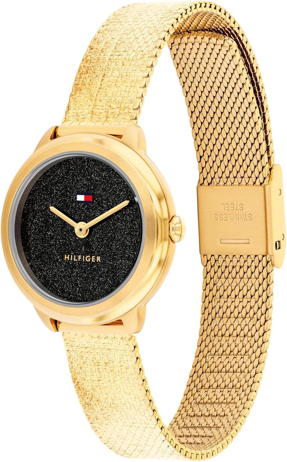 imageTommy Hilfiger Womens Quartz Watch Mini 26mm Stainless Steel Case Mesh Bracelet Shimmer Dial Minimalist Everyday Style Gift for HerBlack